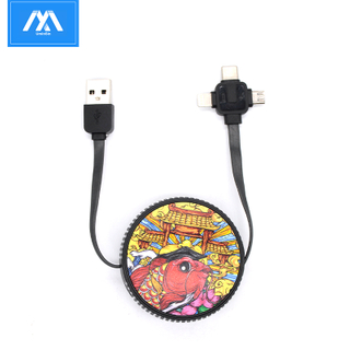 Drum design scaling 3 in 1 typec lightning micro usb charging cable 