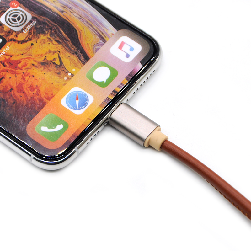 Leather Alumium Shell 8 Pin Lightning USB Cable Data Cable Sync Data Transmission for iPhone X