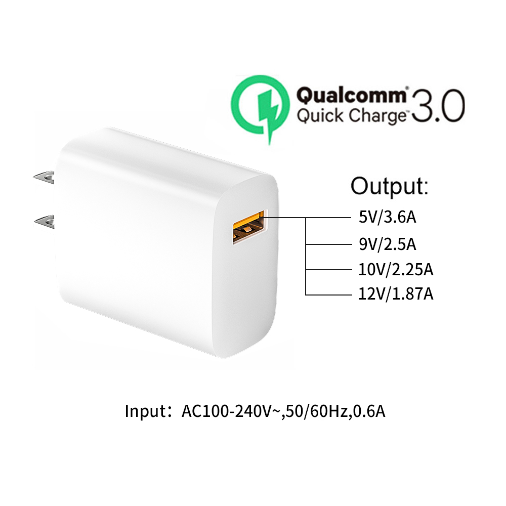 QC3.0 Super Fast Mobile Phone Charger 22.5W USB Phone Charger Power Adapter Travel Charger