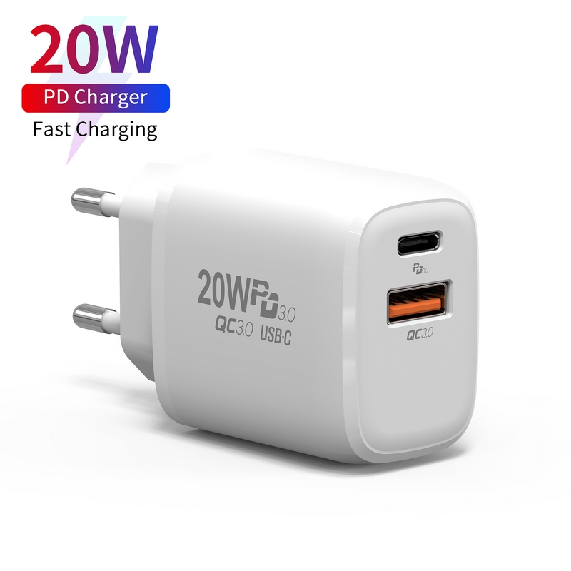 Newest US EU UK Plug Multi USB Round Shape Dual 2 Ports 20W QC3.0 USB C OEM Fast Charging Travel Pd Qi Wall Charger