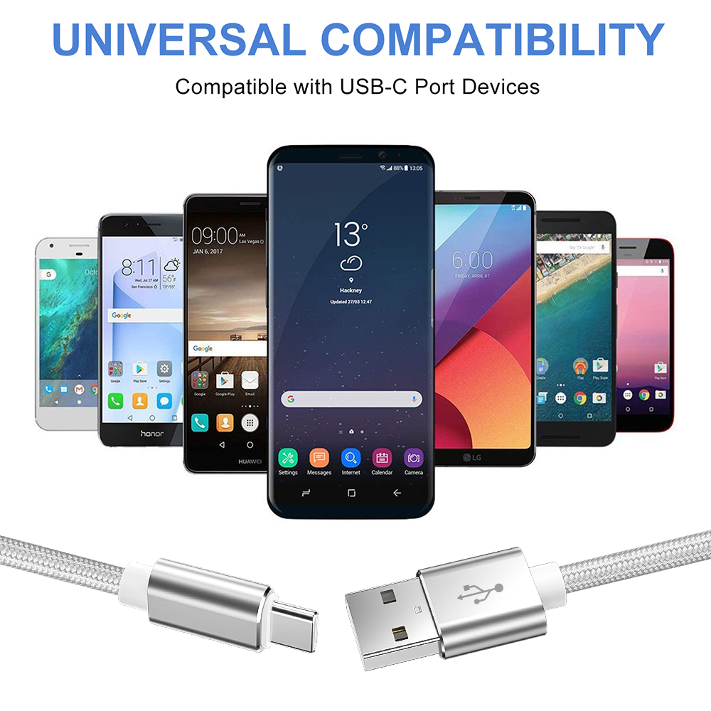 Nylon 3A Fast Charger Mobile Type C Charging Cable for Xiaomi Mi Braided USB C Type-C Cable 100cm