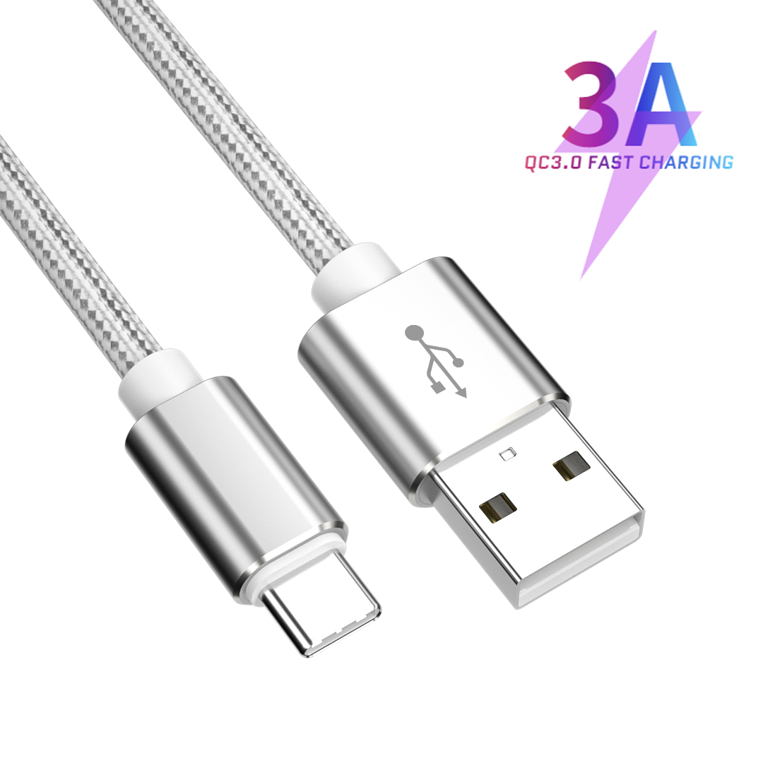 Nylon 3A Fast Charger Mobile Type C Charging Cable for Xiaomi Mi Braided USB C Type-C Cable 100cm