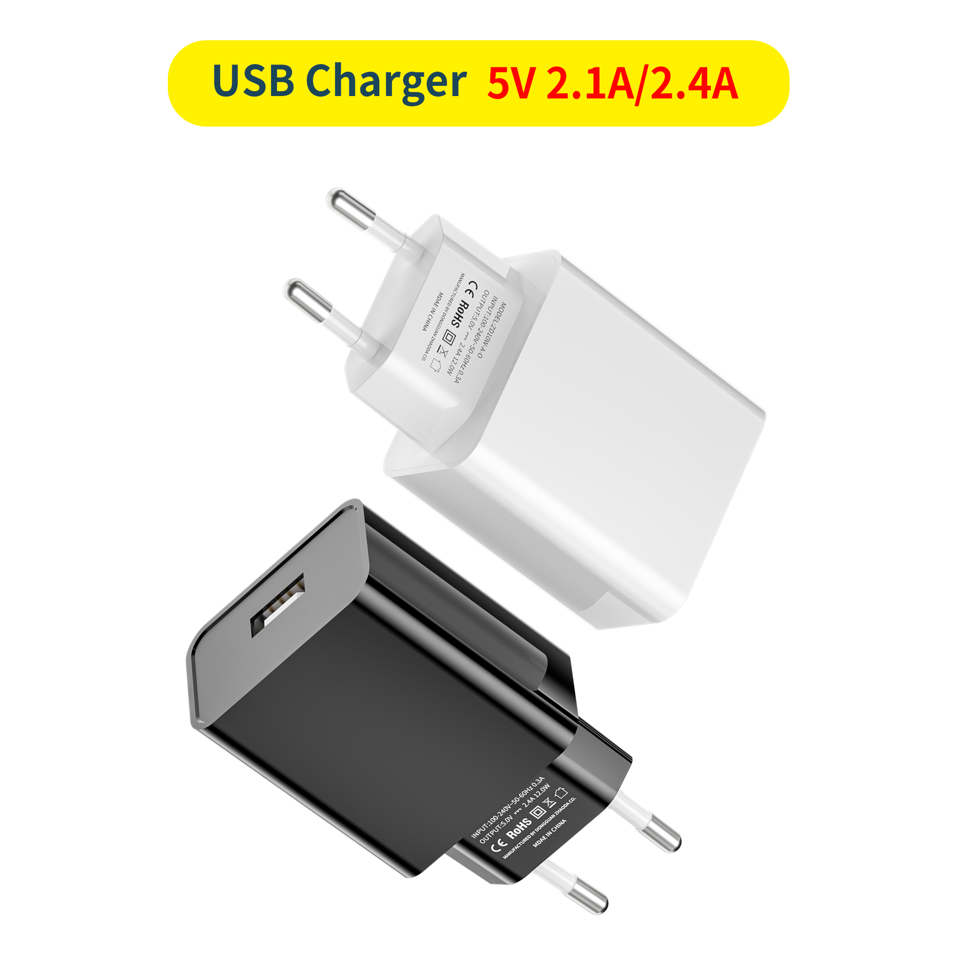 12W USB Charging EU Plug Wall Travel Adapter European Standard Charger for iPhone, Samsung, iPad Tablet